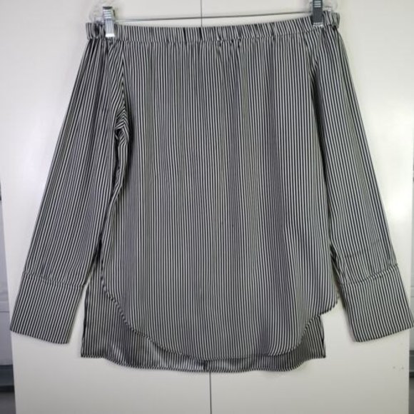 Rag & Bone Womens Greta Black White Striped Silk Off-the-shoulder Blouse Size S - Picture 1 of 12